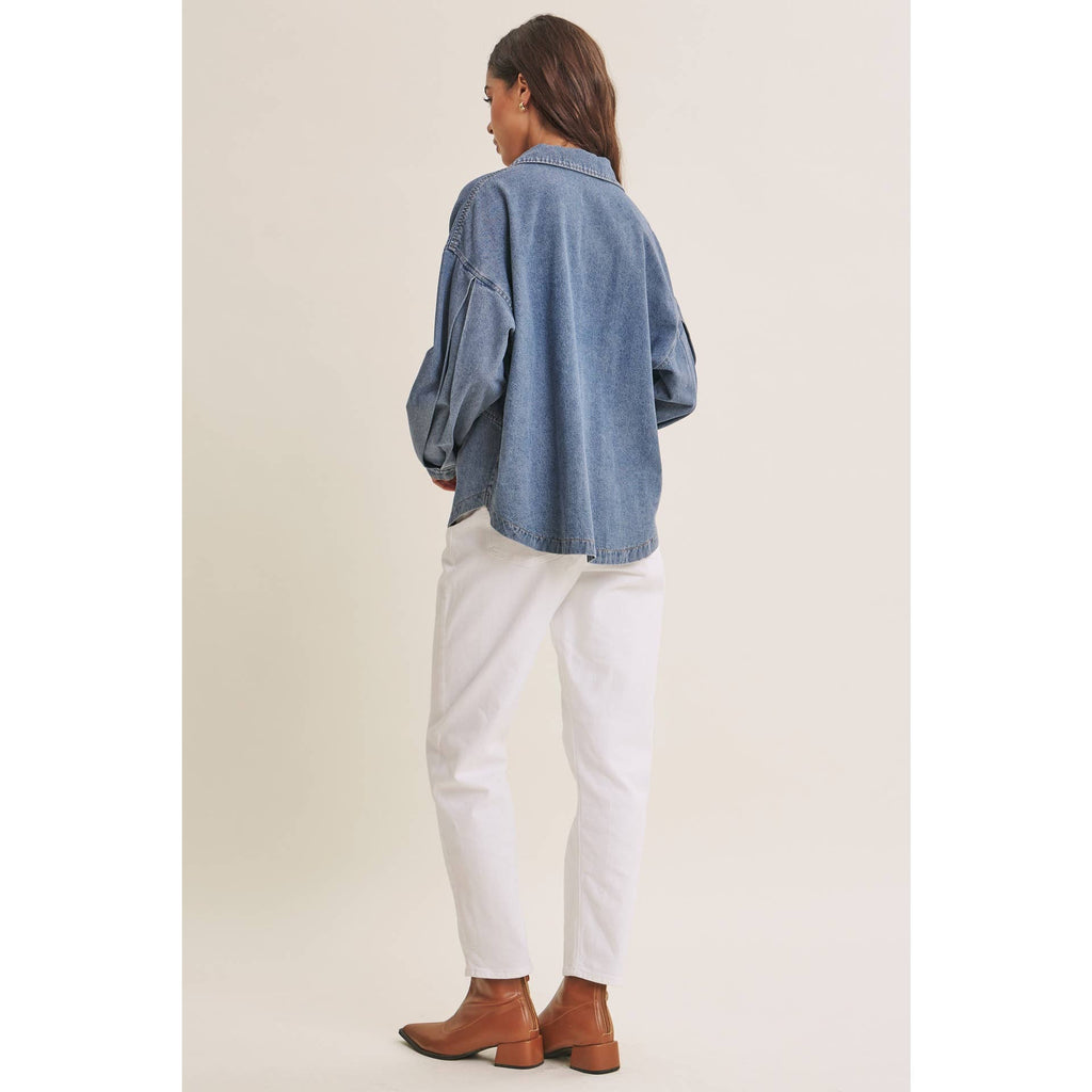 MINERAL-WASHED DENIM OVERSIZED TOP
