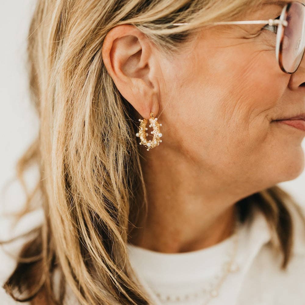 Textured Pearl Huggie Hoops