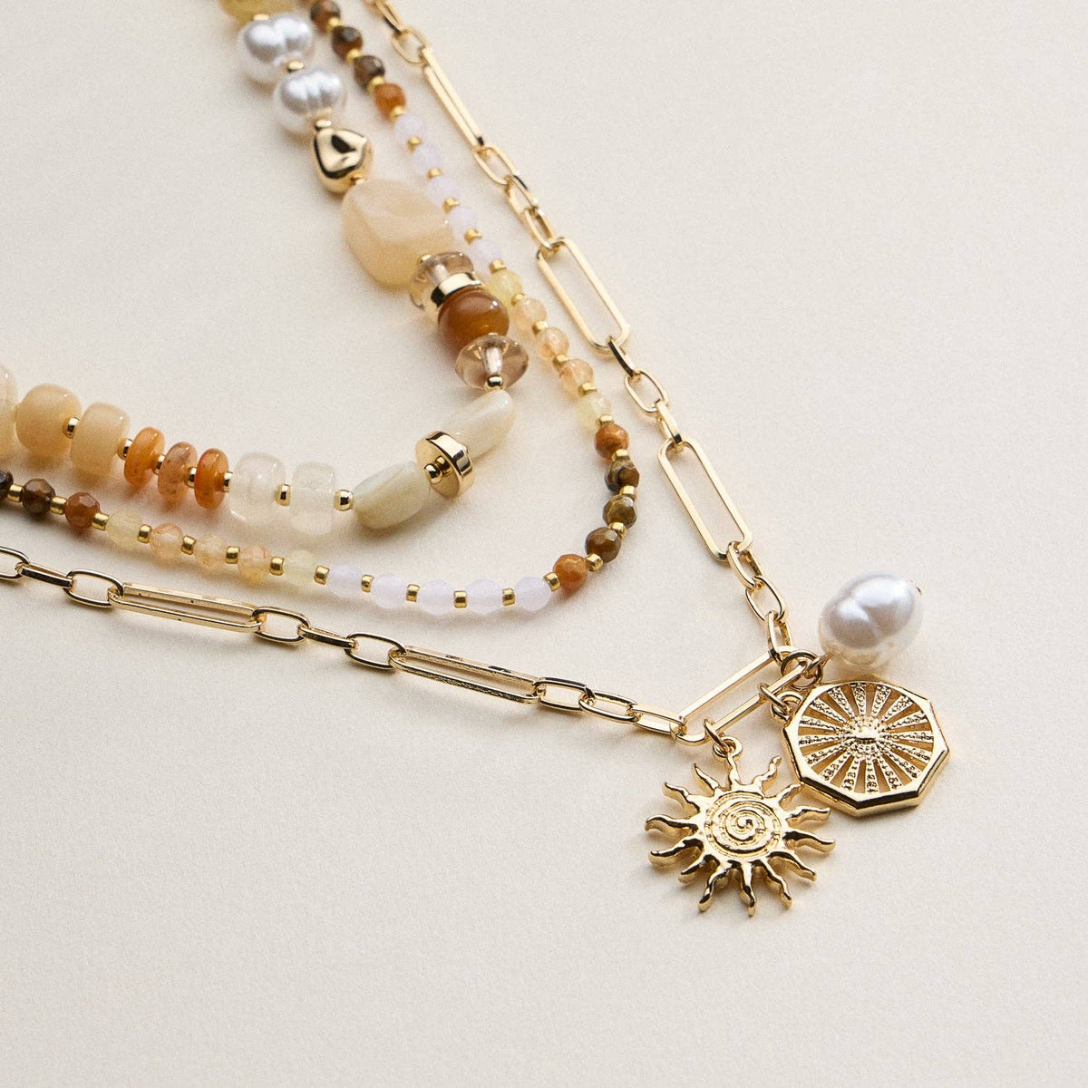 Sun Charm Layered Necklace