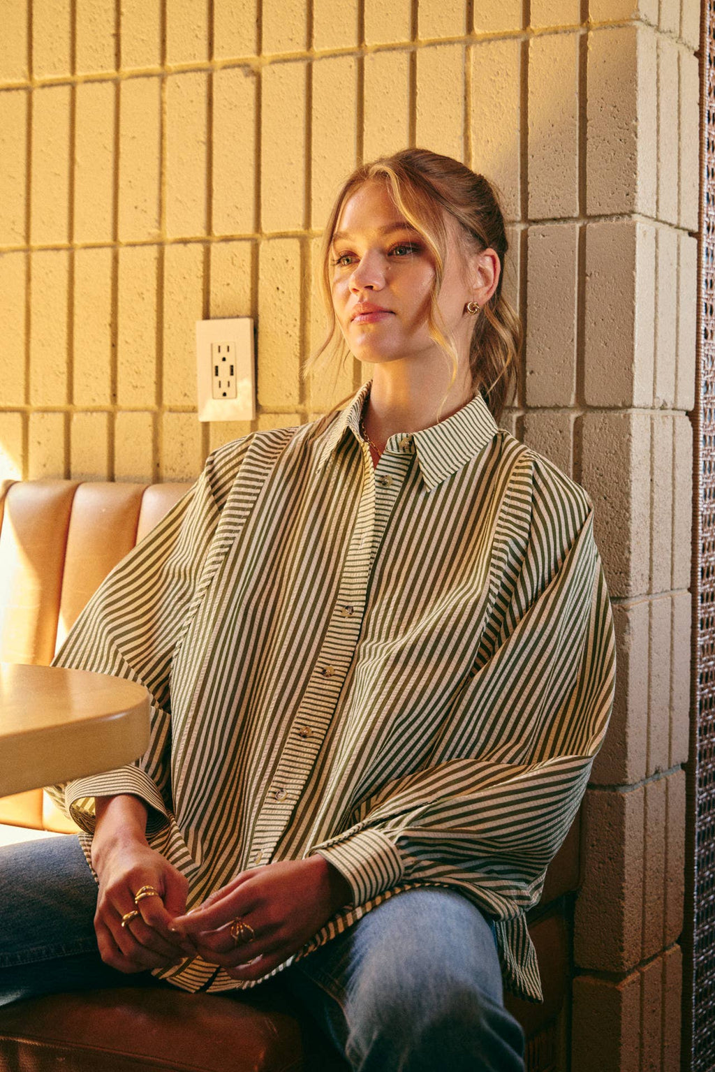 OLIVE EFFORTLESS DRAPE BUTTON-DOWN