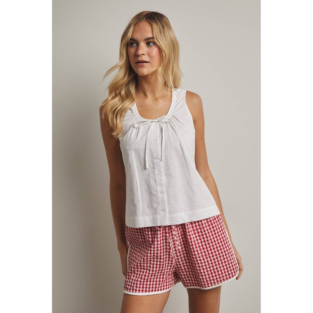 FRONT TIE BUTTON-UP BLOUSE