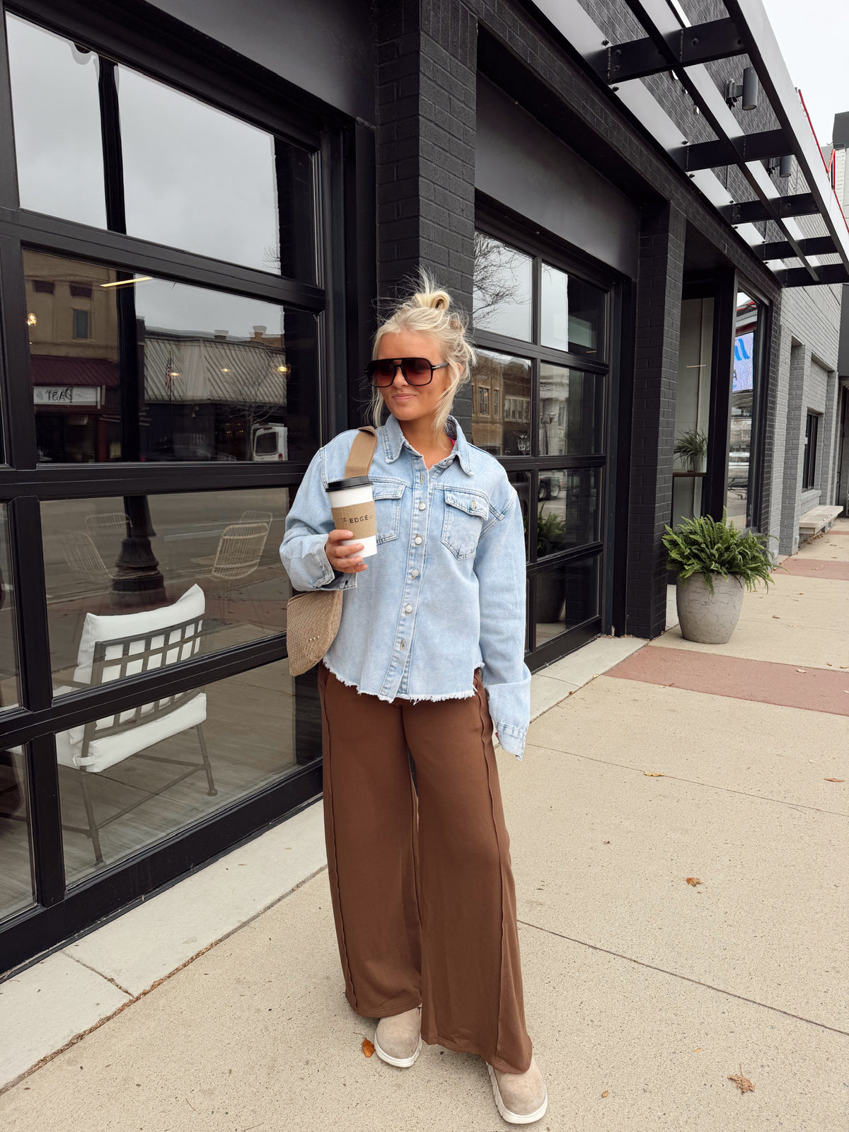 BROWN WIDE LEG LOUNGE PANTS