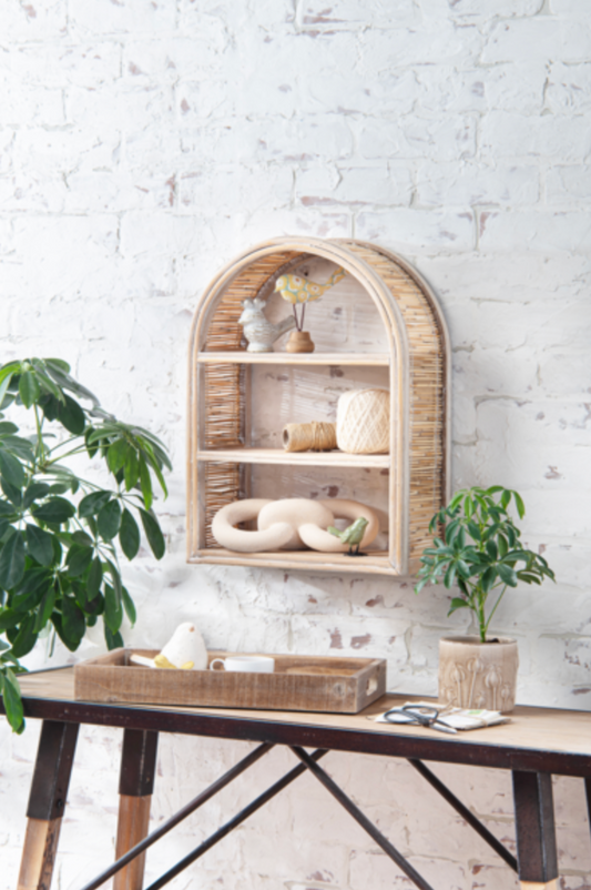 Arch Wall Shelf with Rattan Accent