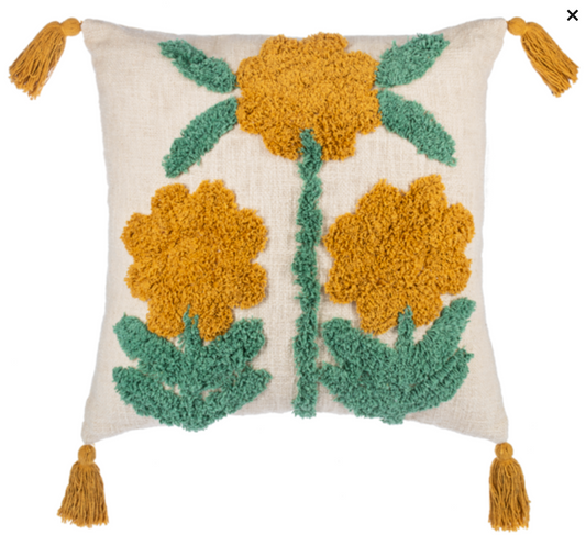 Ivory & Yellow Tufted Flower Pillow