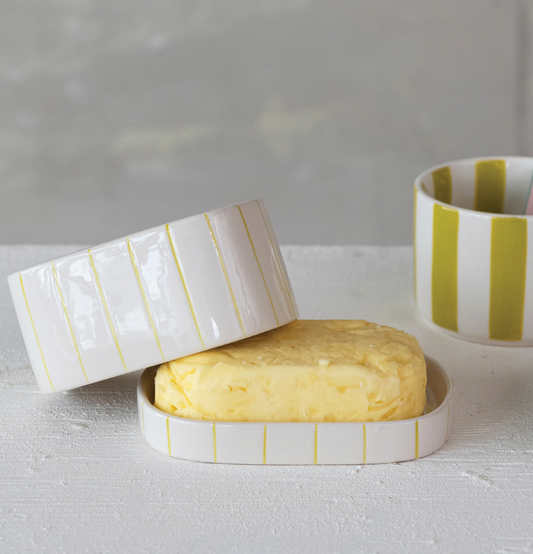 Stoneware Striped Butter Dish