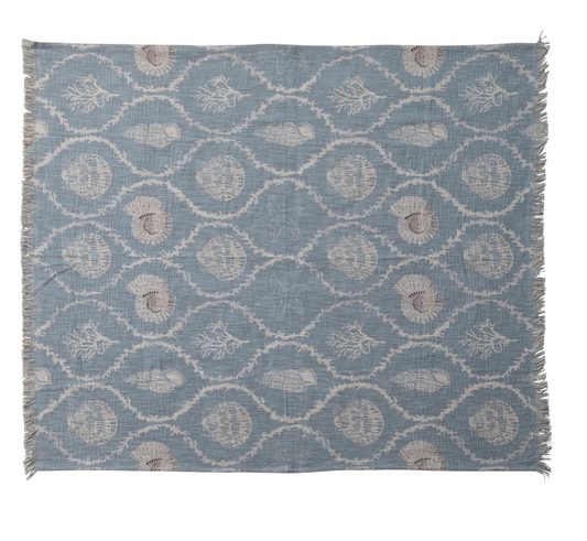 Cotton Throw with Coral & Shells