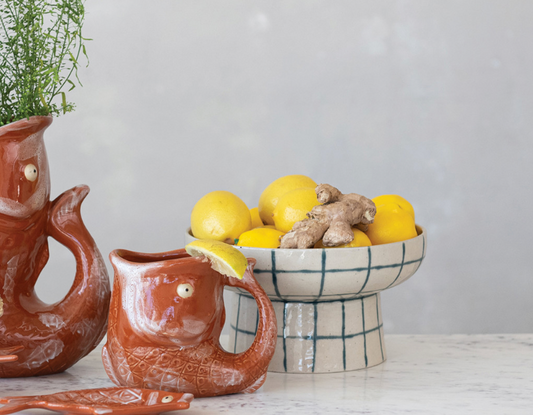 Hand-Painted Stoneware Pedestal Bowl