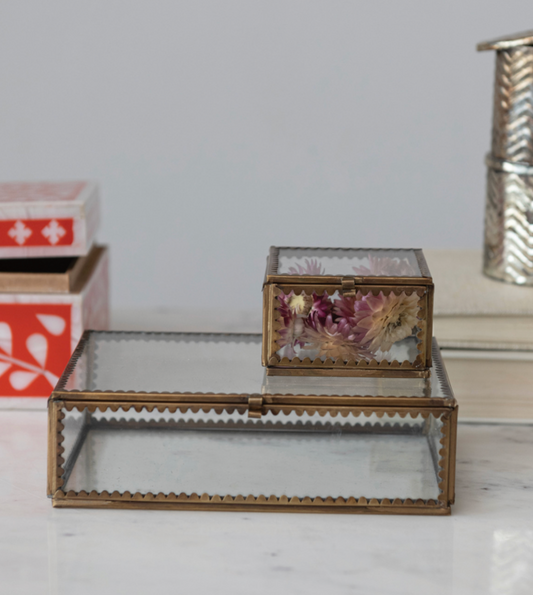 Mini Brass & Glass Display Box w/ Scalloped Edges