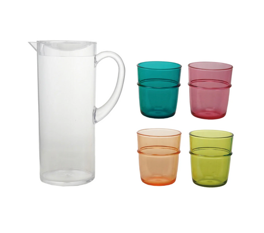 2 Quart Pitcher with (4) 12 oz. Stackable Glasses, Set of 5