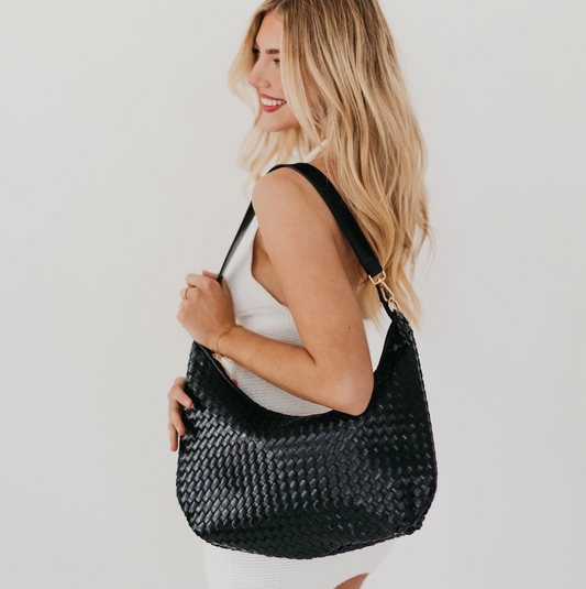 Sienna Slouchy Woven Shoulder Bag - Black