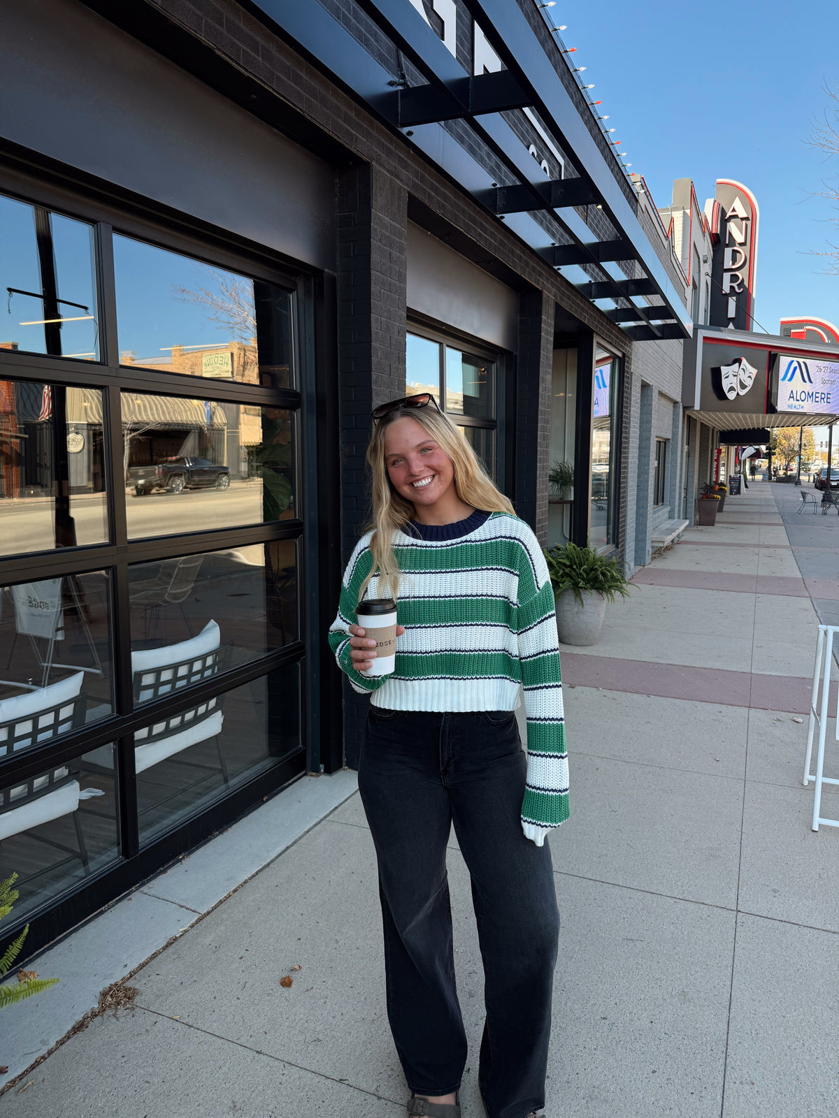 Green Striped Knit Sweater