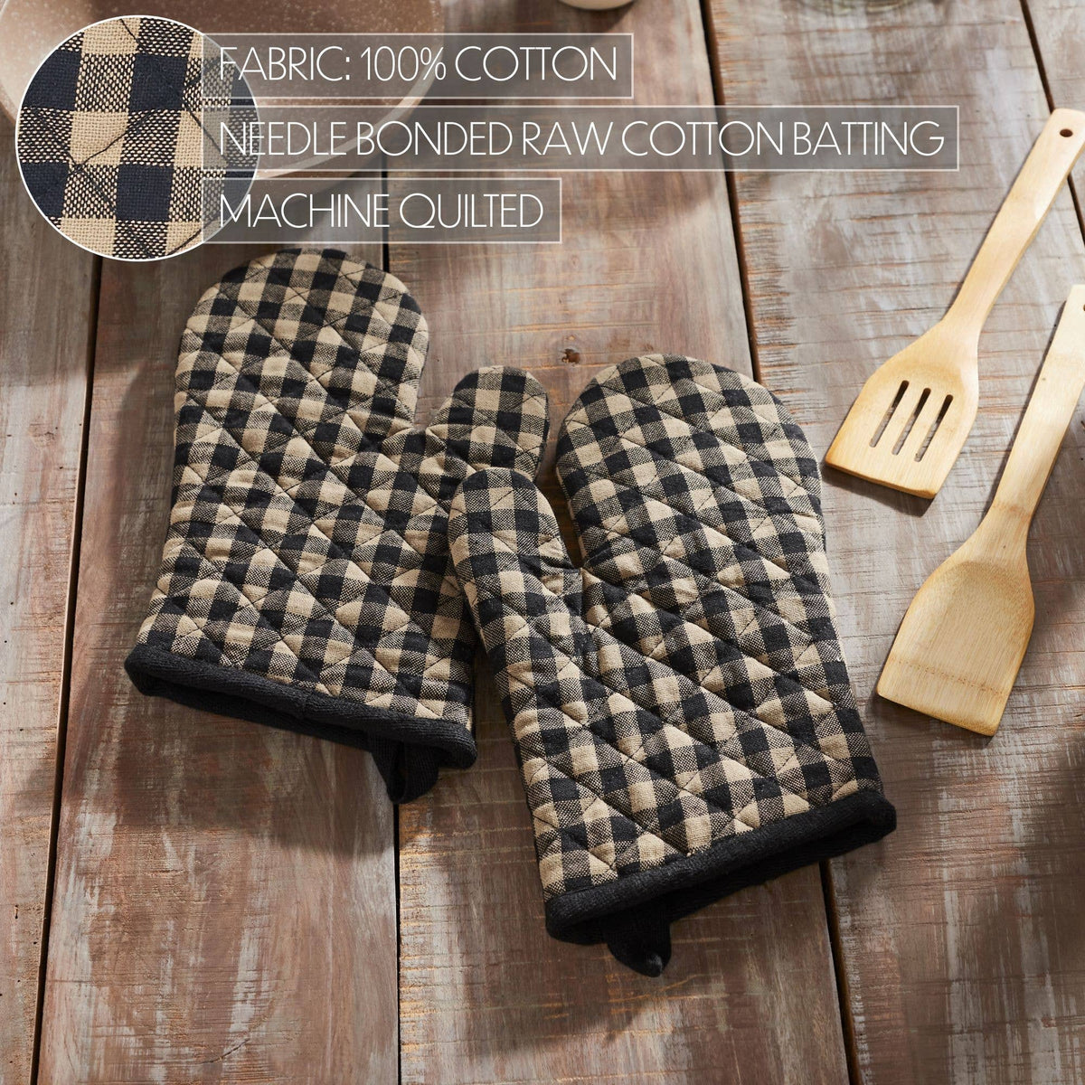 Black Check Oven Mitt - Set of 2