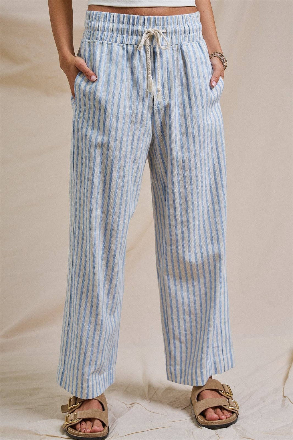 Cotton Stripe Wide Leg Pants