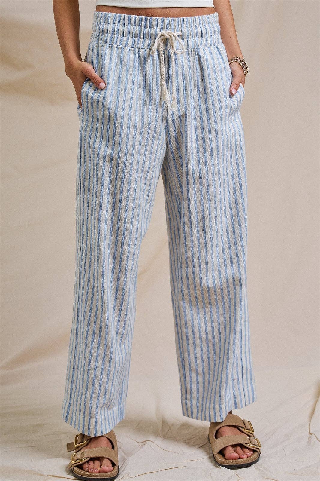 Cotton Stripe Wide Leg Pants