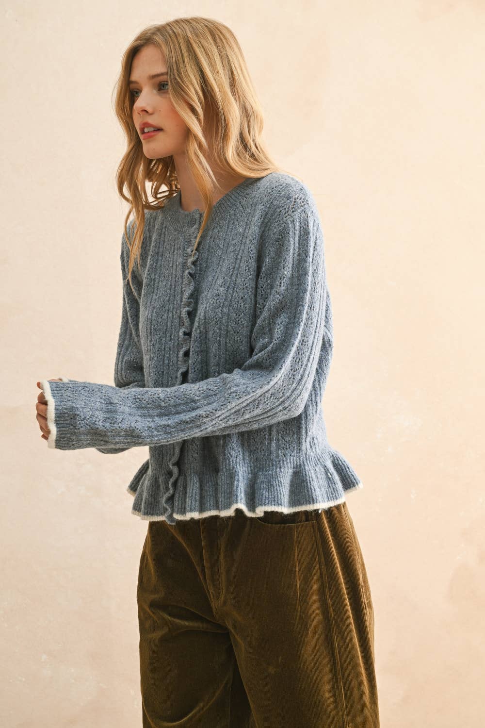 Ruffled Button Cardigan