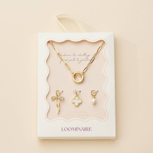 Gold Dipped Necklace with Clover&Pearl