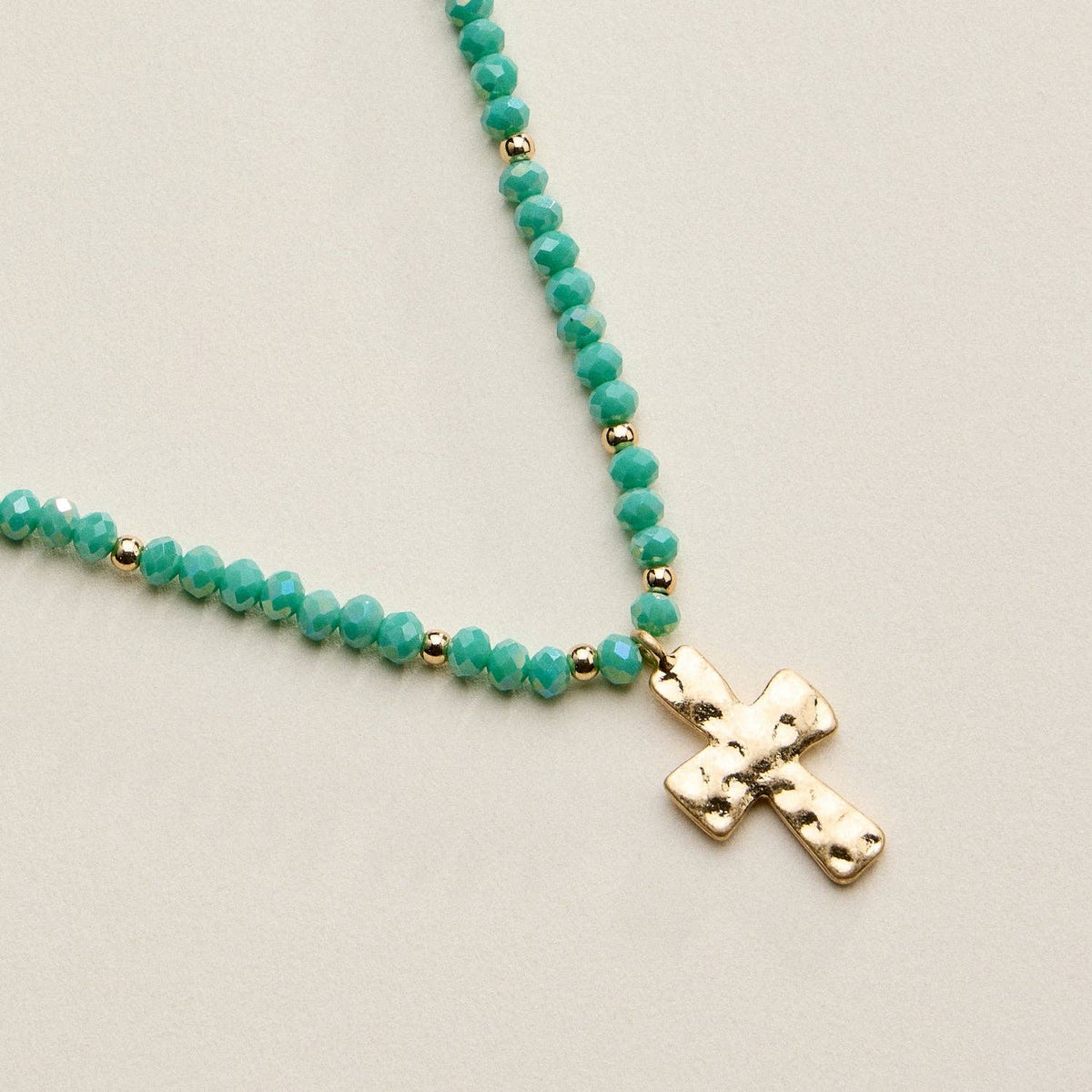 Bead Cross Necklace - Blue