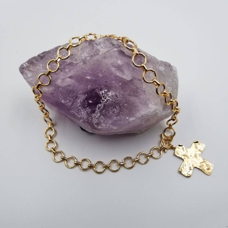 Hammered Cross Necklace - Gold
