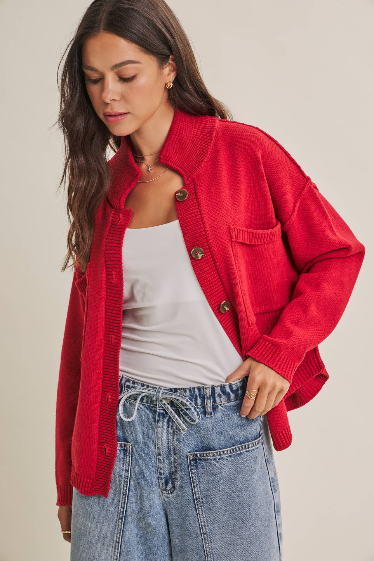CHERRY RED SWEATER JACKET