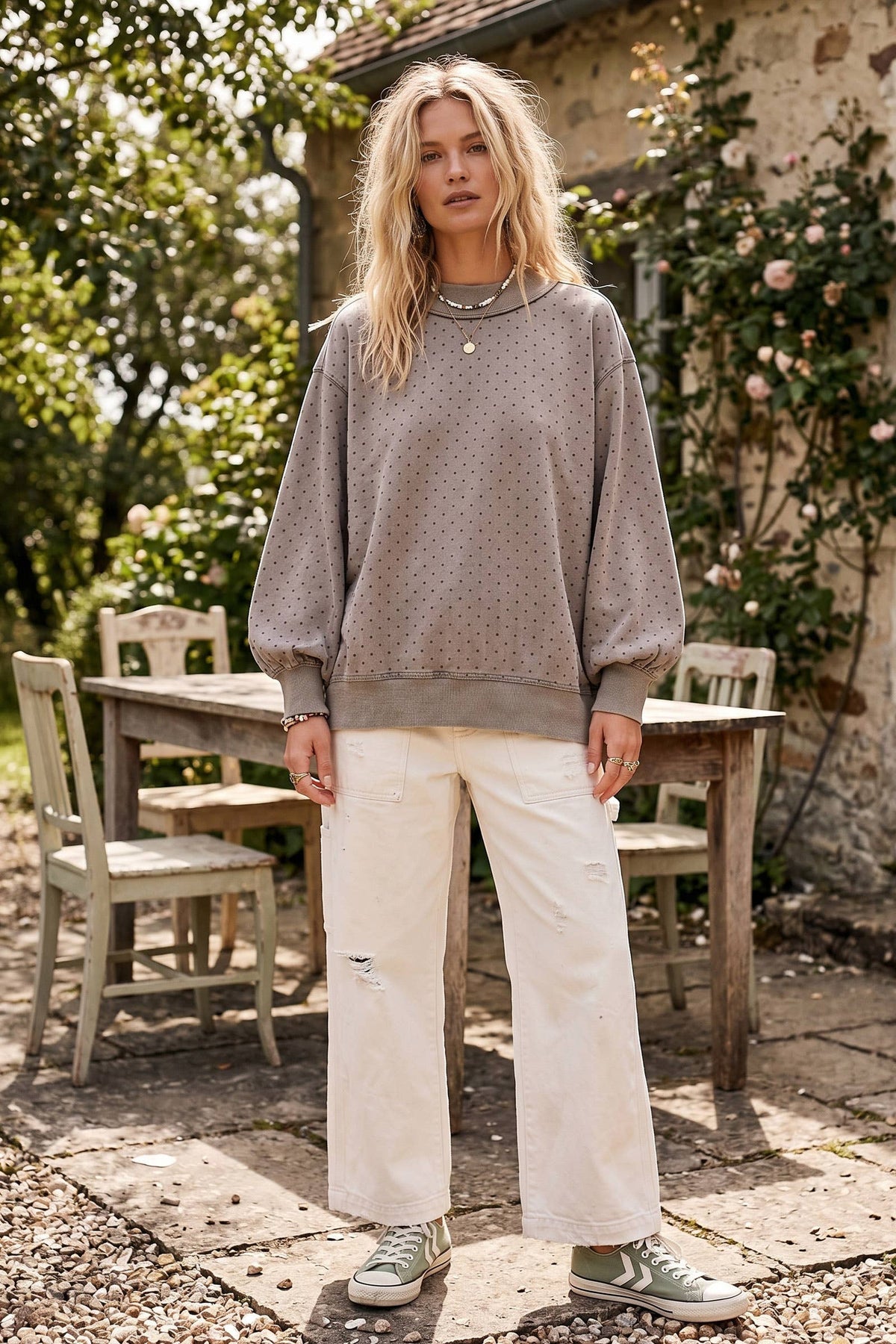 Vintage Washed Polka Dot Scuba Crewneck