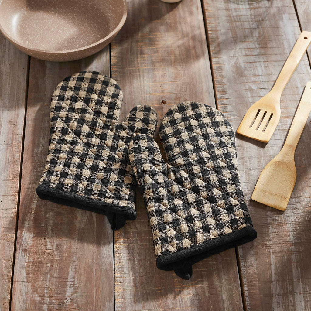 Black Check Oven Mitt - Set of 2