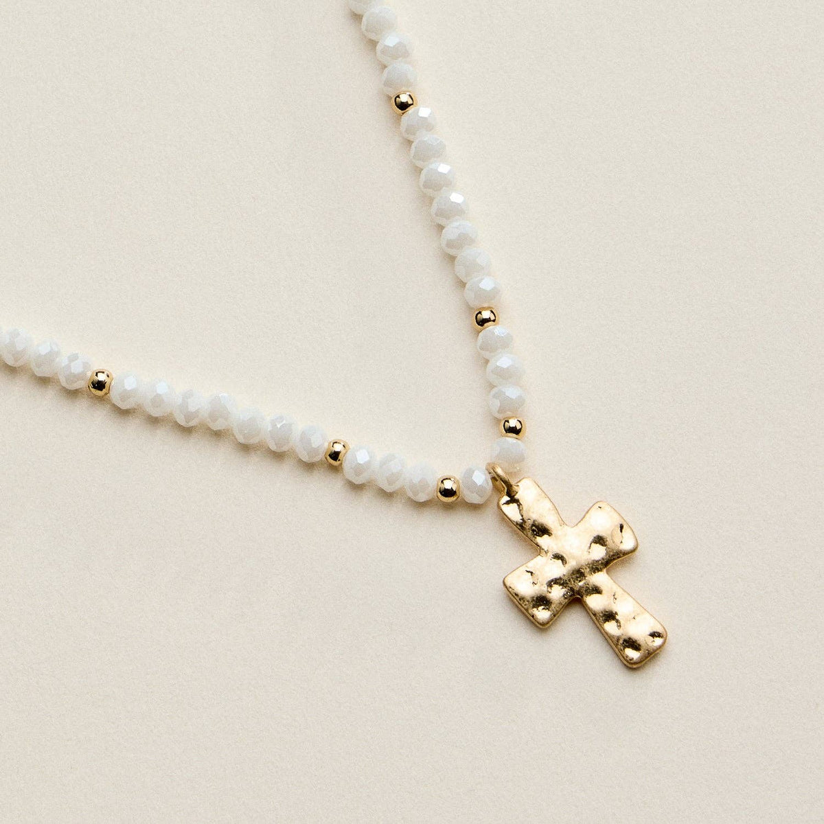 Bead Cross Necklace - Blue