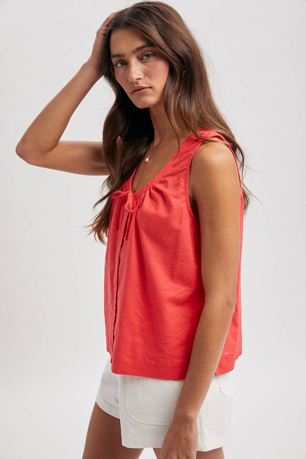 FRONT TIE BUTTON-UP BLOUSE