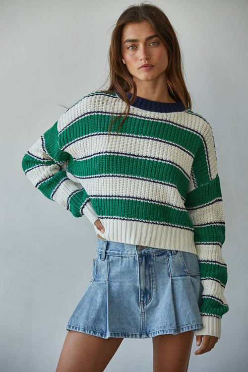 Green Striped Knit Sweater
