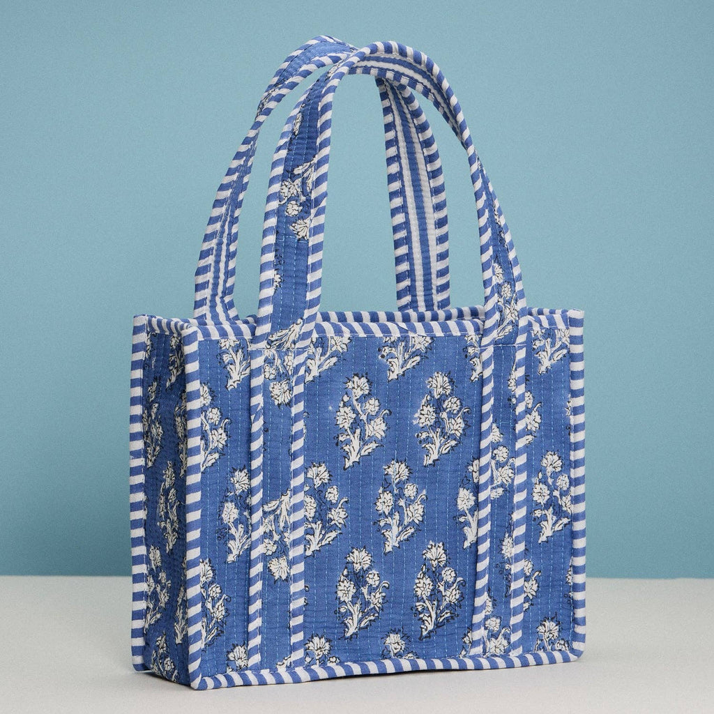 Blue Quilted Floral Tote