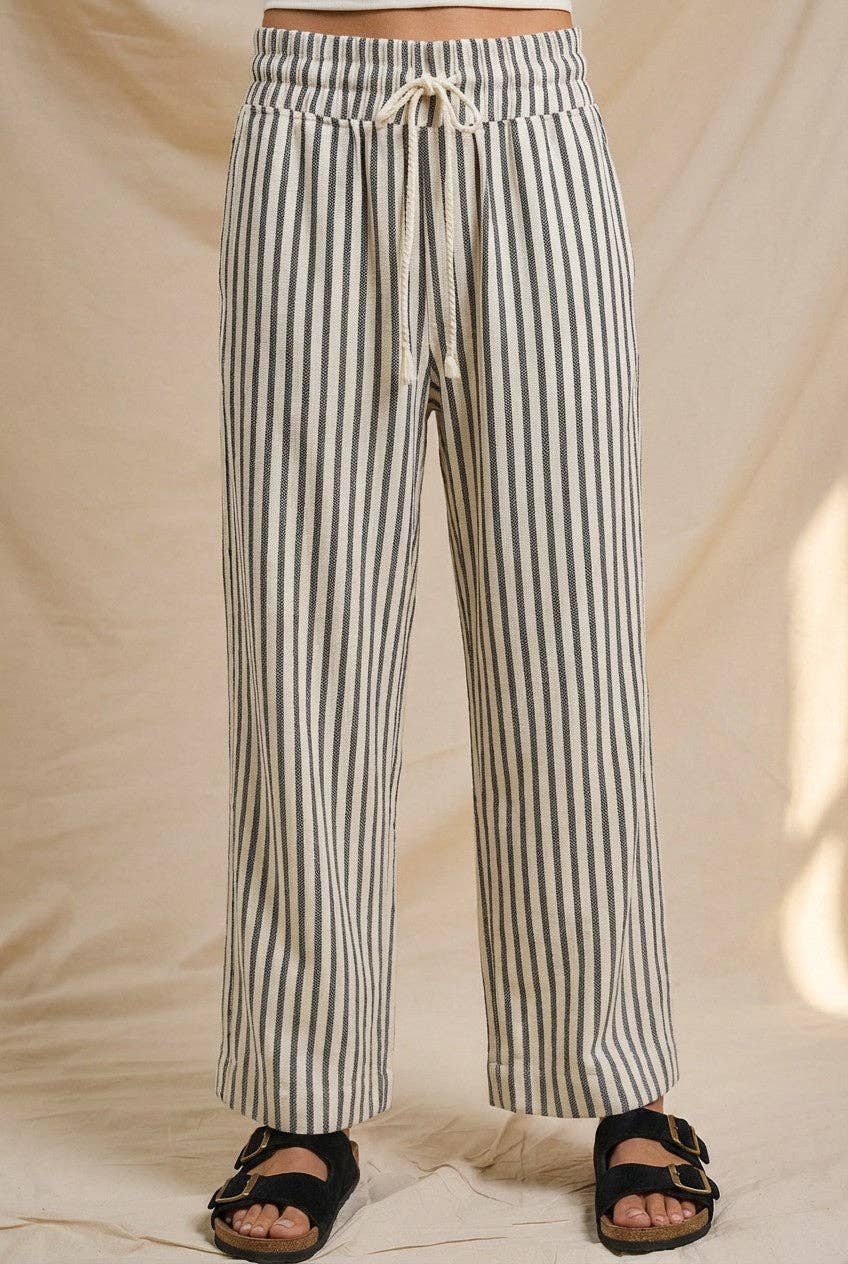 Cotton Stripe Wide Leg Pants