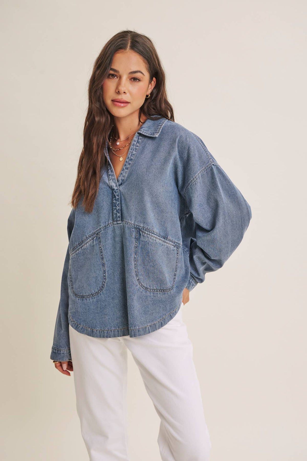 MINERAL-WASHED DENIM OVERSIZED TOP