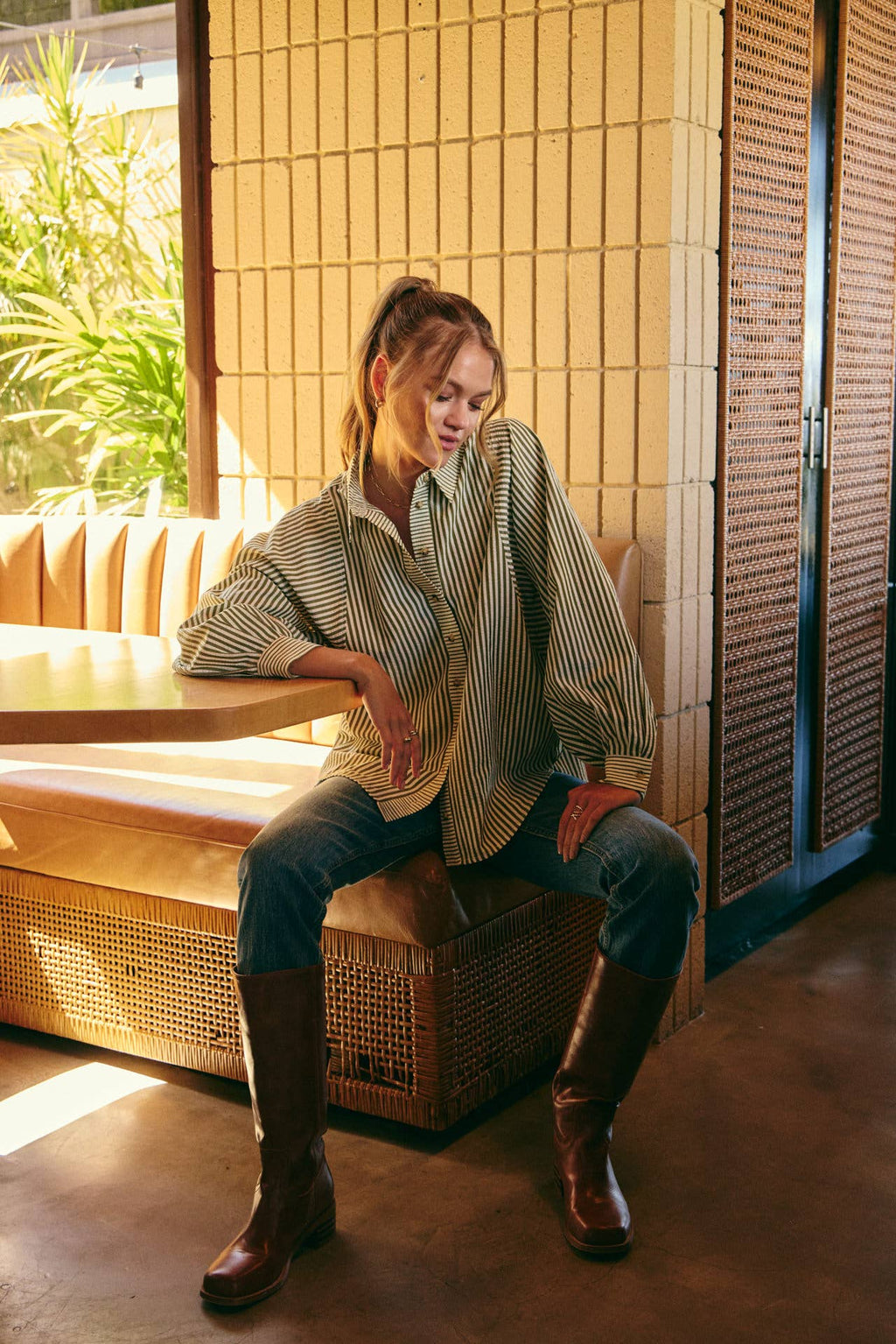 OLIVE EFFORTLESS DRAPE BUTTON-DOWN