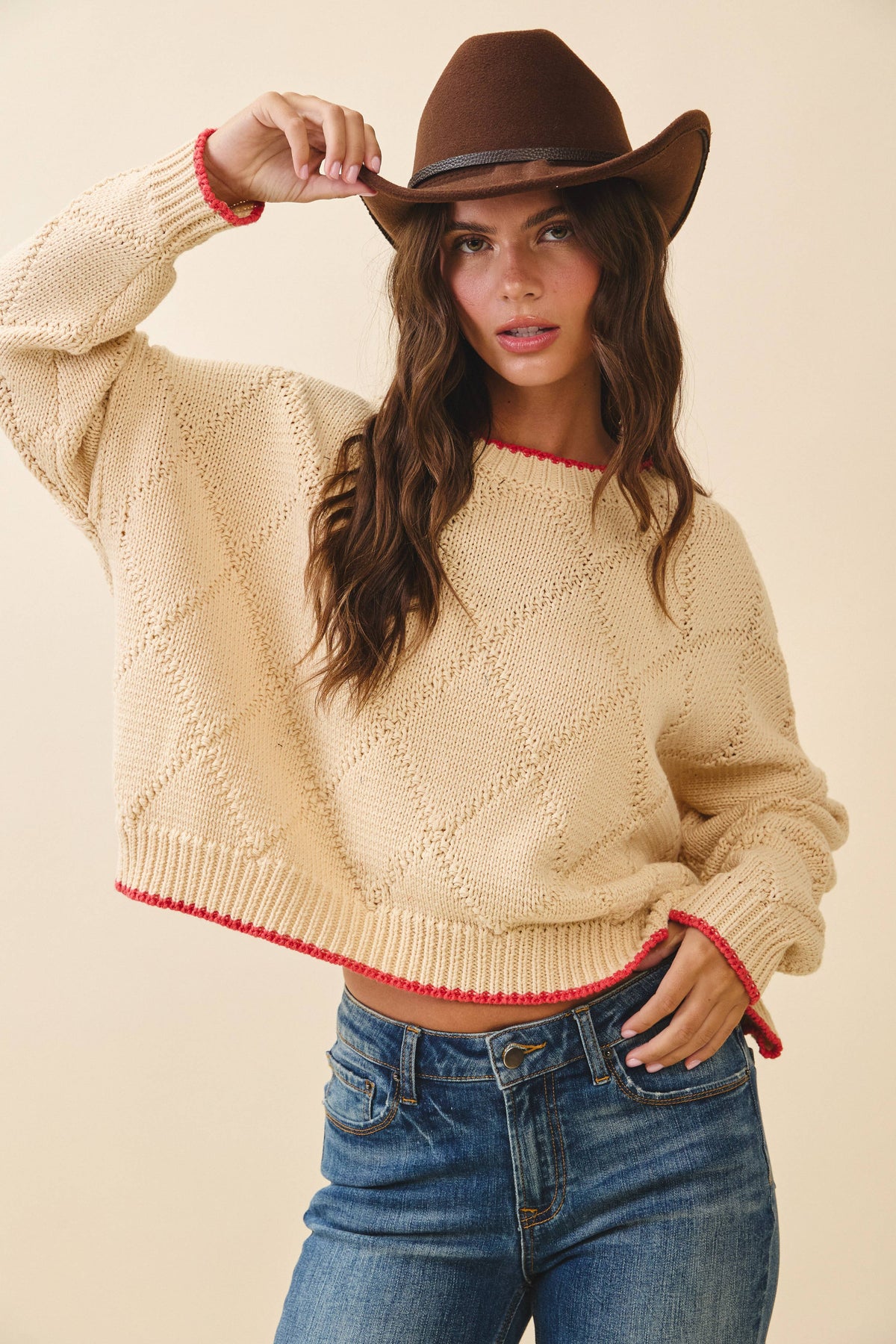 Diamond Knit Pullover Sweater