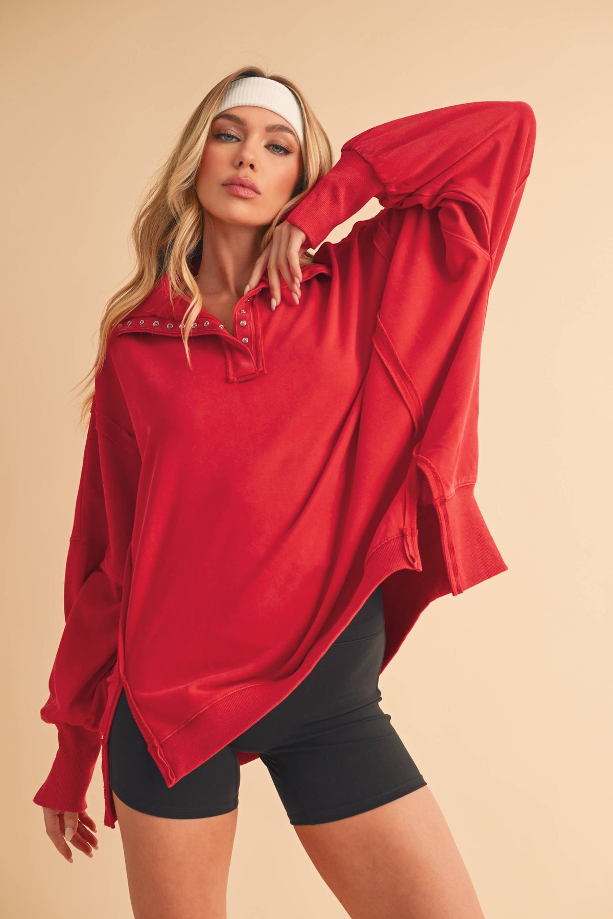 Tamika Henley Sweatshirt - Red