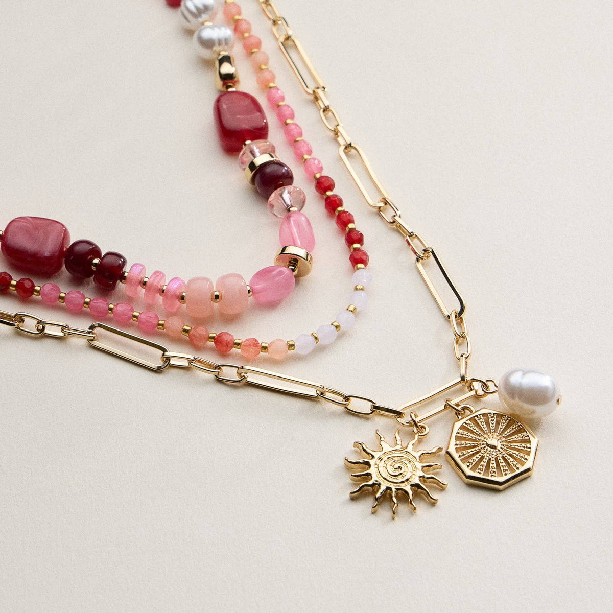 Sun Charm Layered Necklace