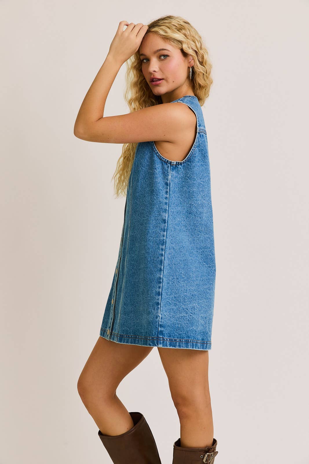 BUTTON DOWN DENIM MINI DRESS --