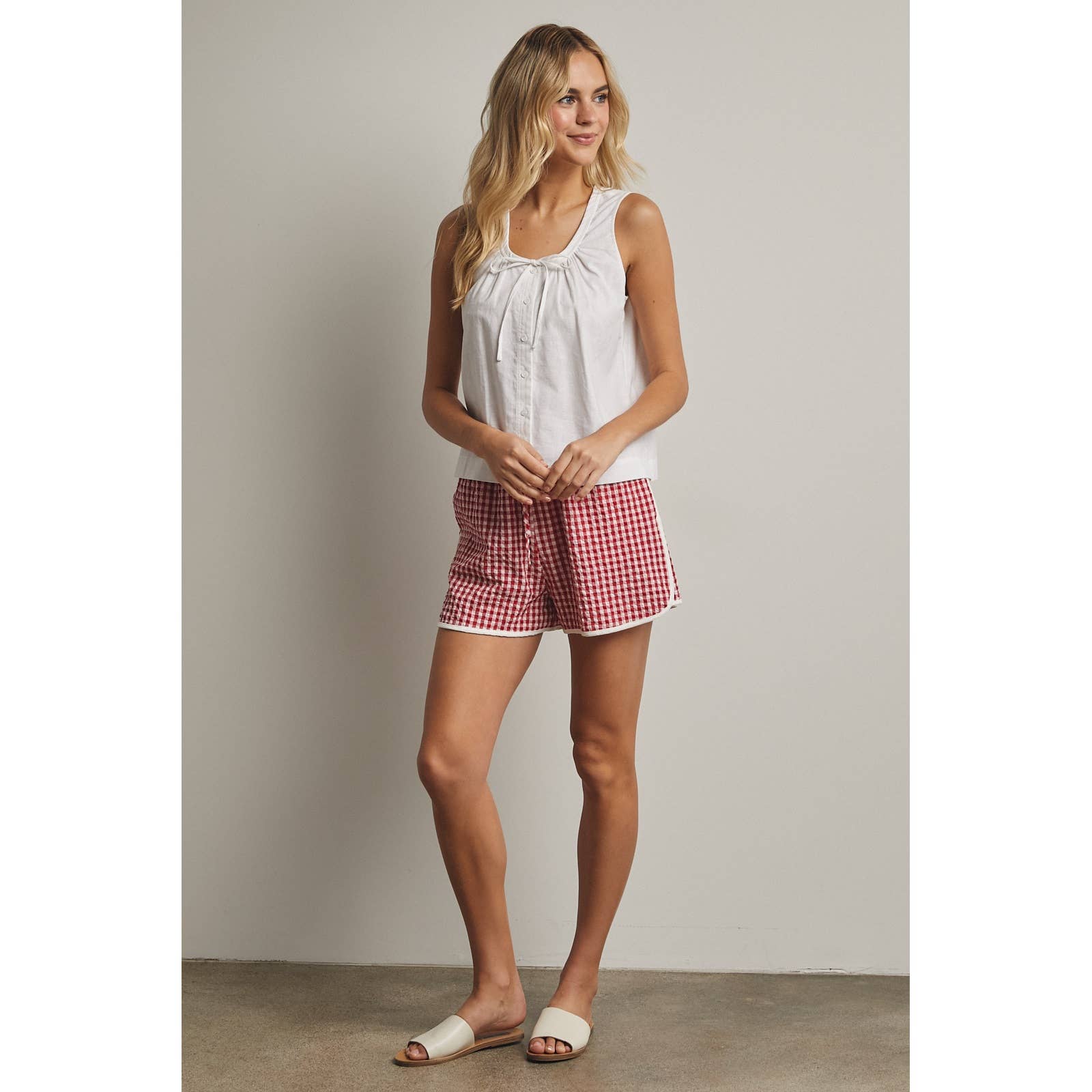 FRONT TIE BUTTON-UP BLOUSE