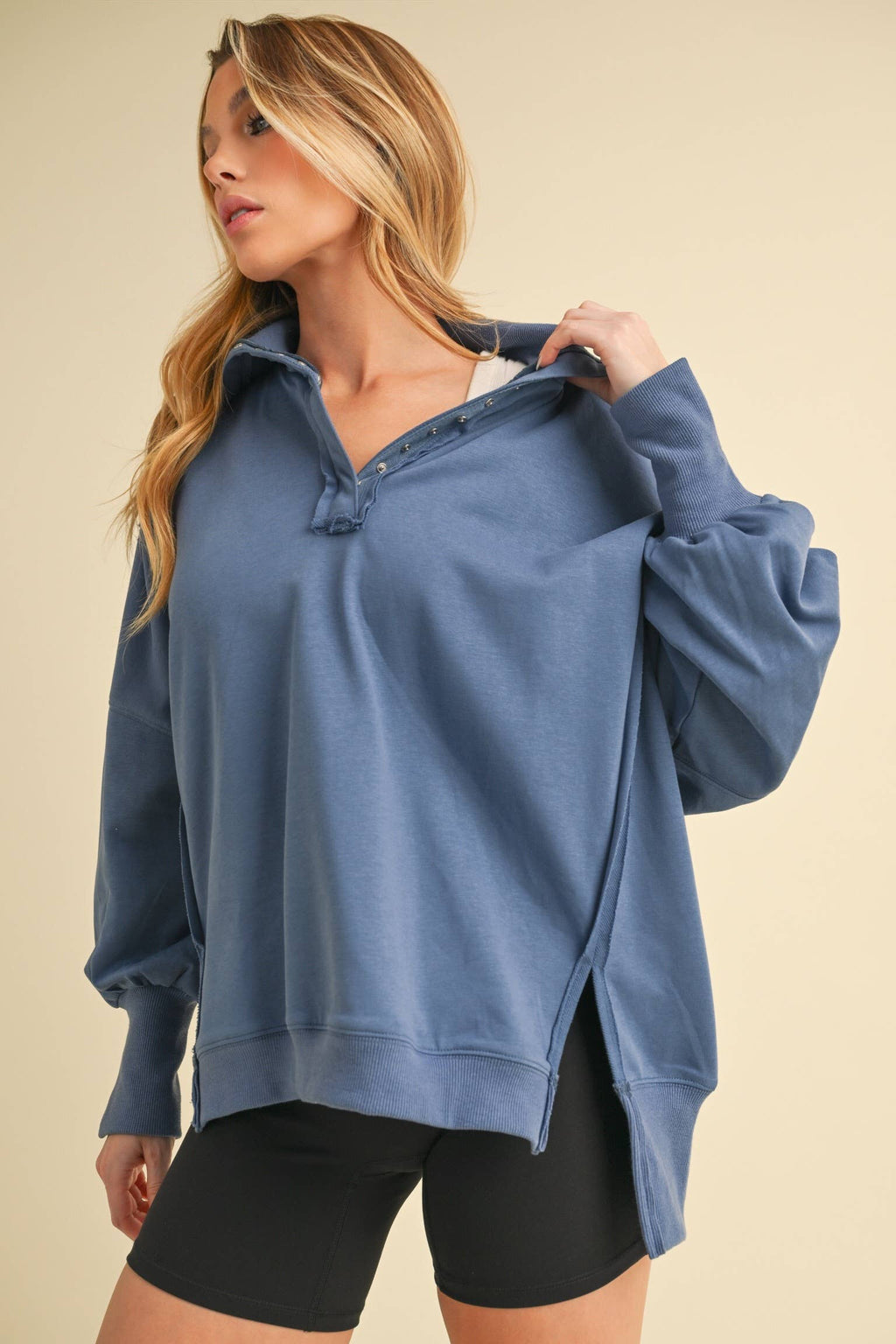 Tamika Henley Sweatshirt - Red