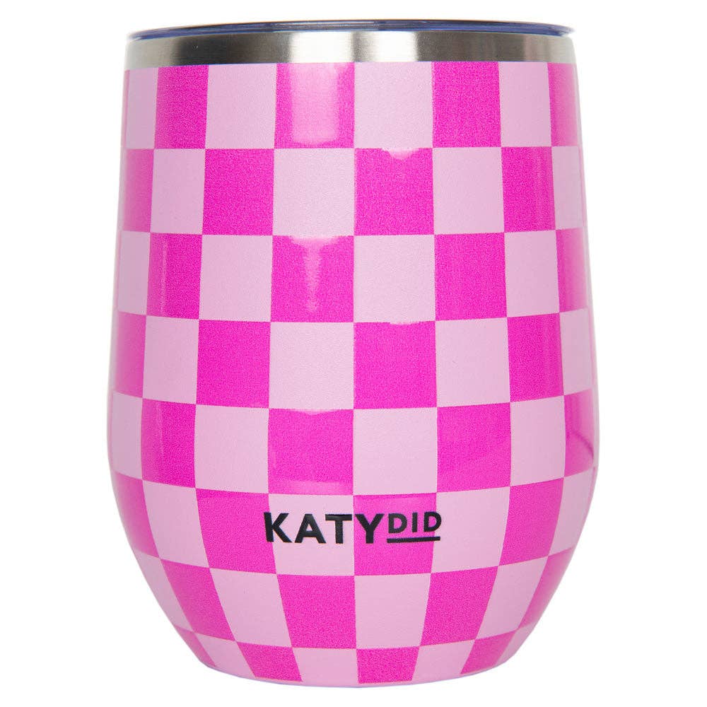 Pink Checker Valentine's Day Insulated Wine Tumbler
