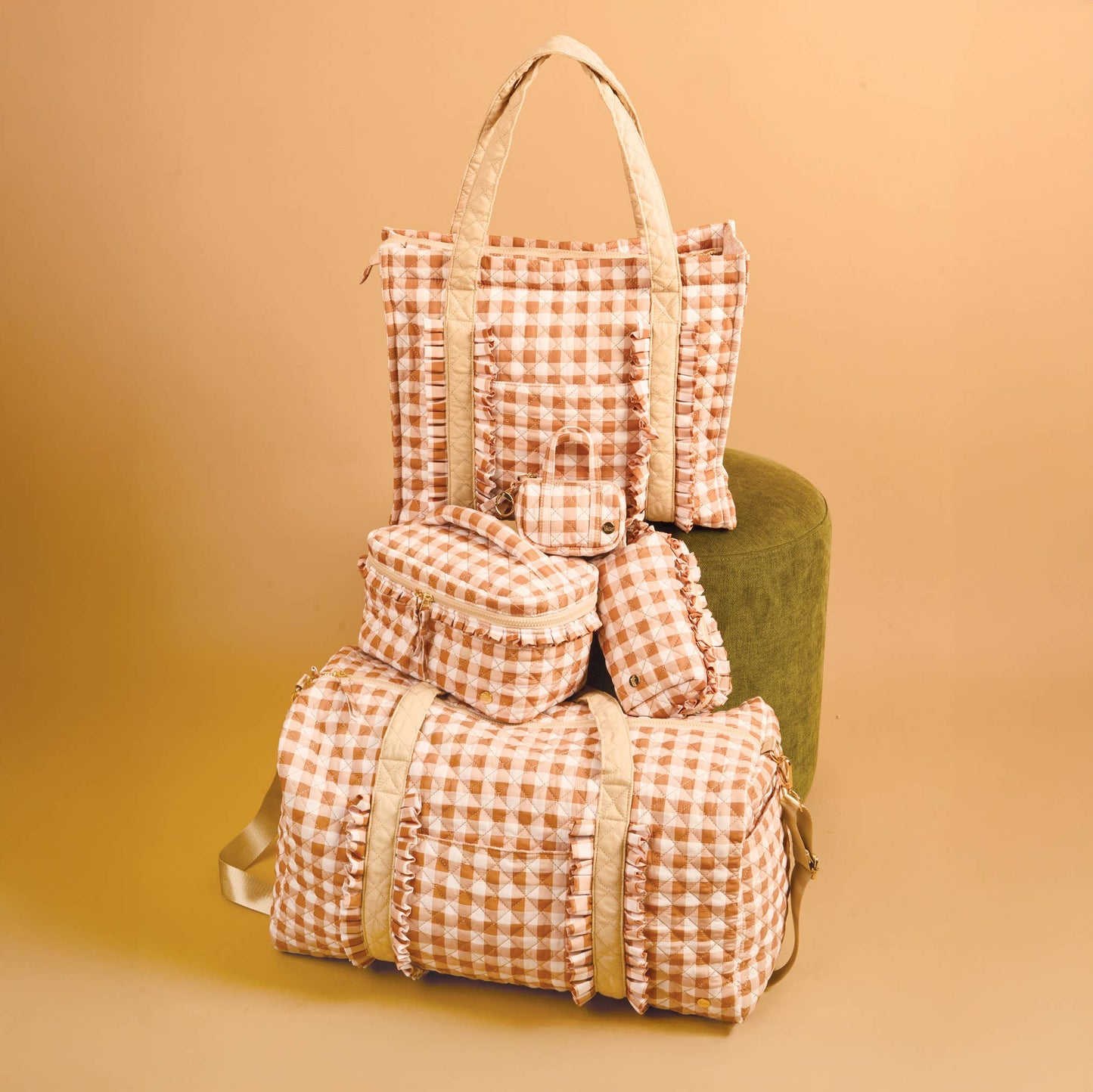 Quilted Cosmetic Bag - Maple Gingham