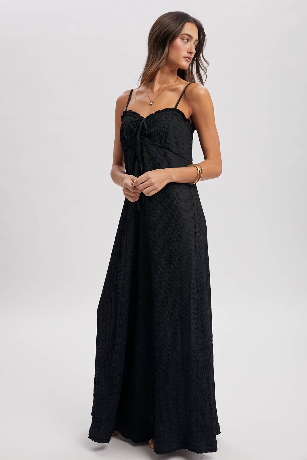TEXTURED TIE-FRONT MAXI DRESS