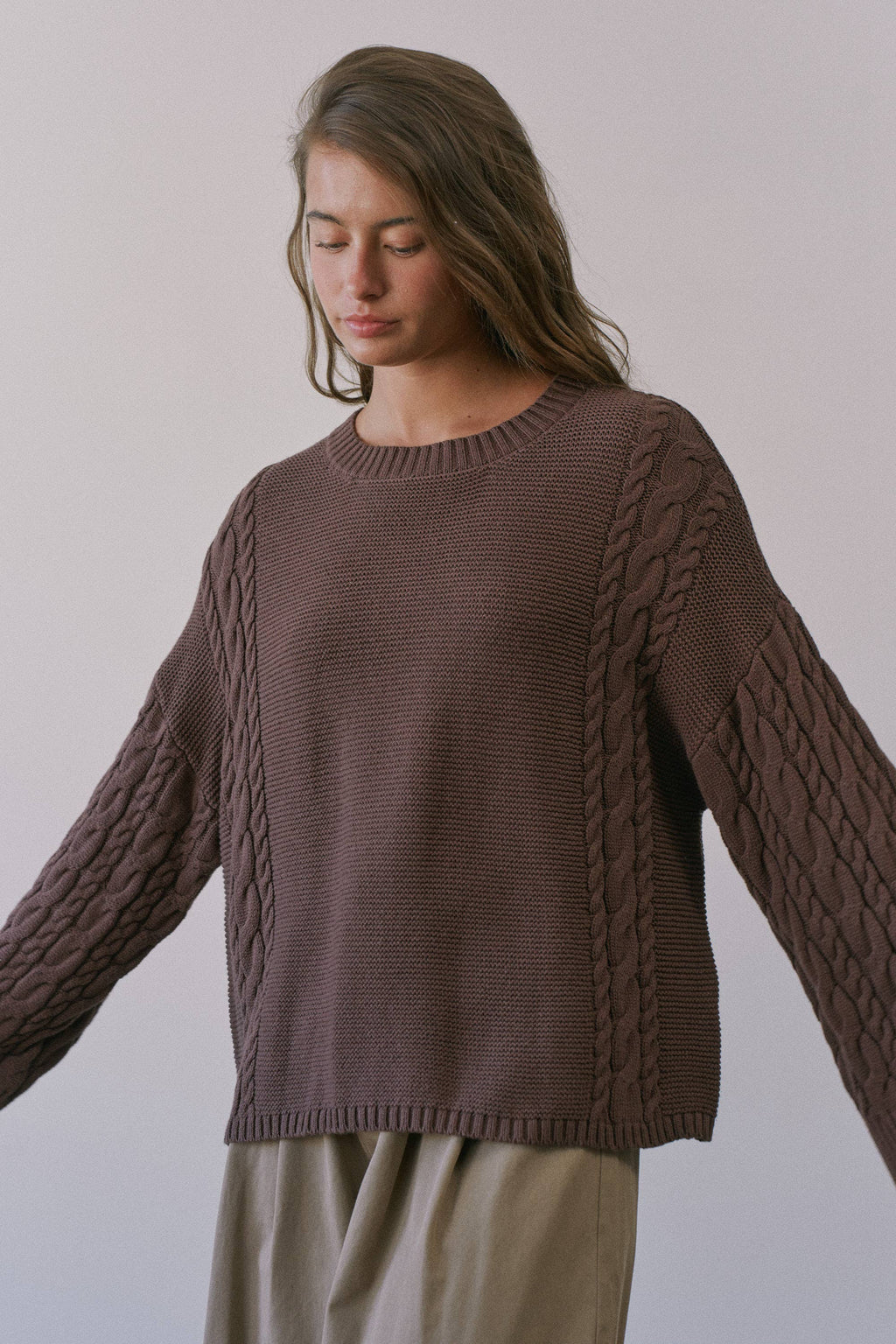 Relaxed Cable Sweater - Chocolate