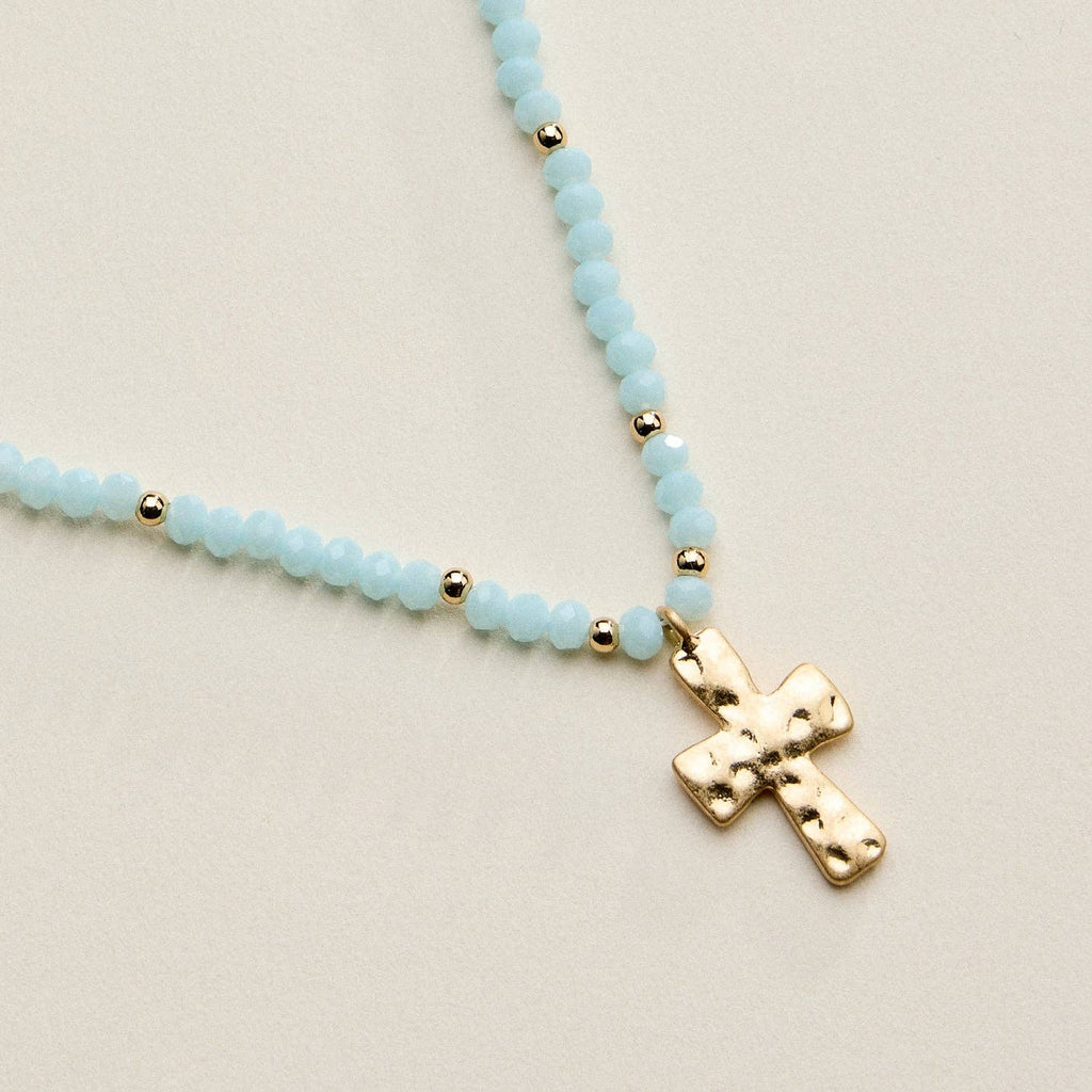 Bead Cross Necklace - Blue