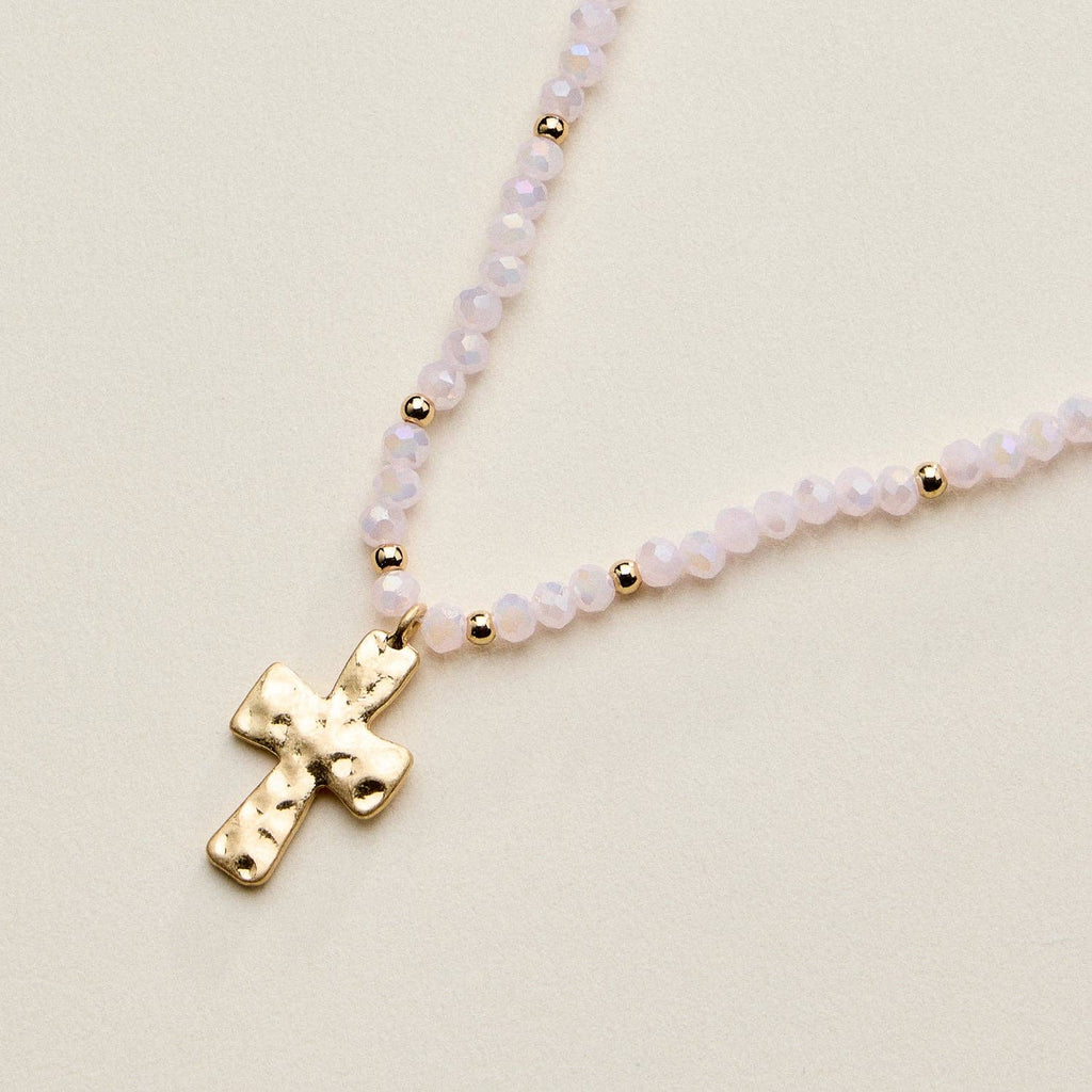 Bead Cross Necklace - Blue
