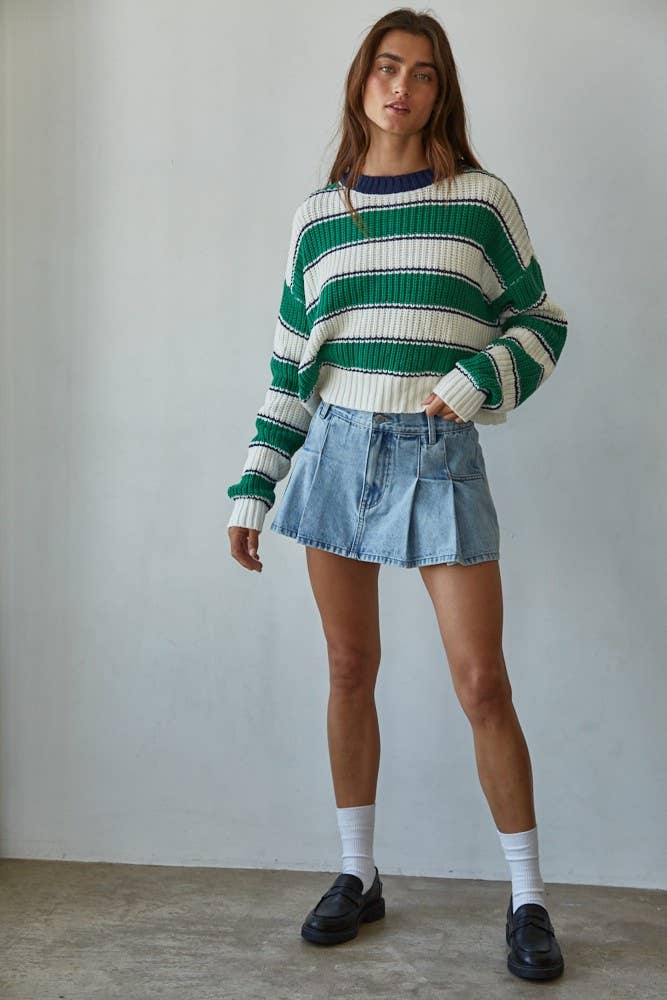 Green Striped Knit Sweater