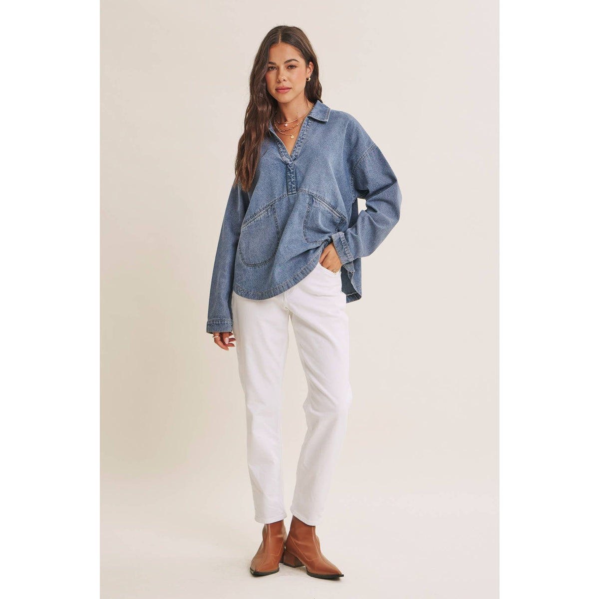 MINERAL-WASHED DENIM OVERSIZED TOP