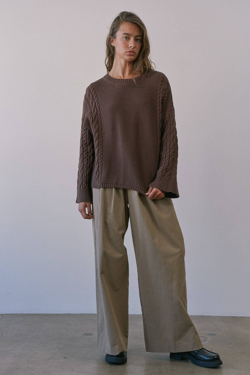 Relaxed Cable Sweater - Chocolate