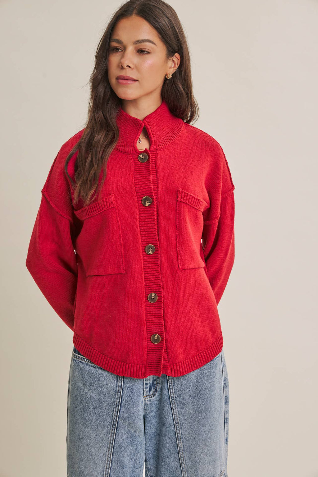 CHERRY RED SWEATER JACKET