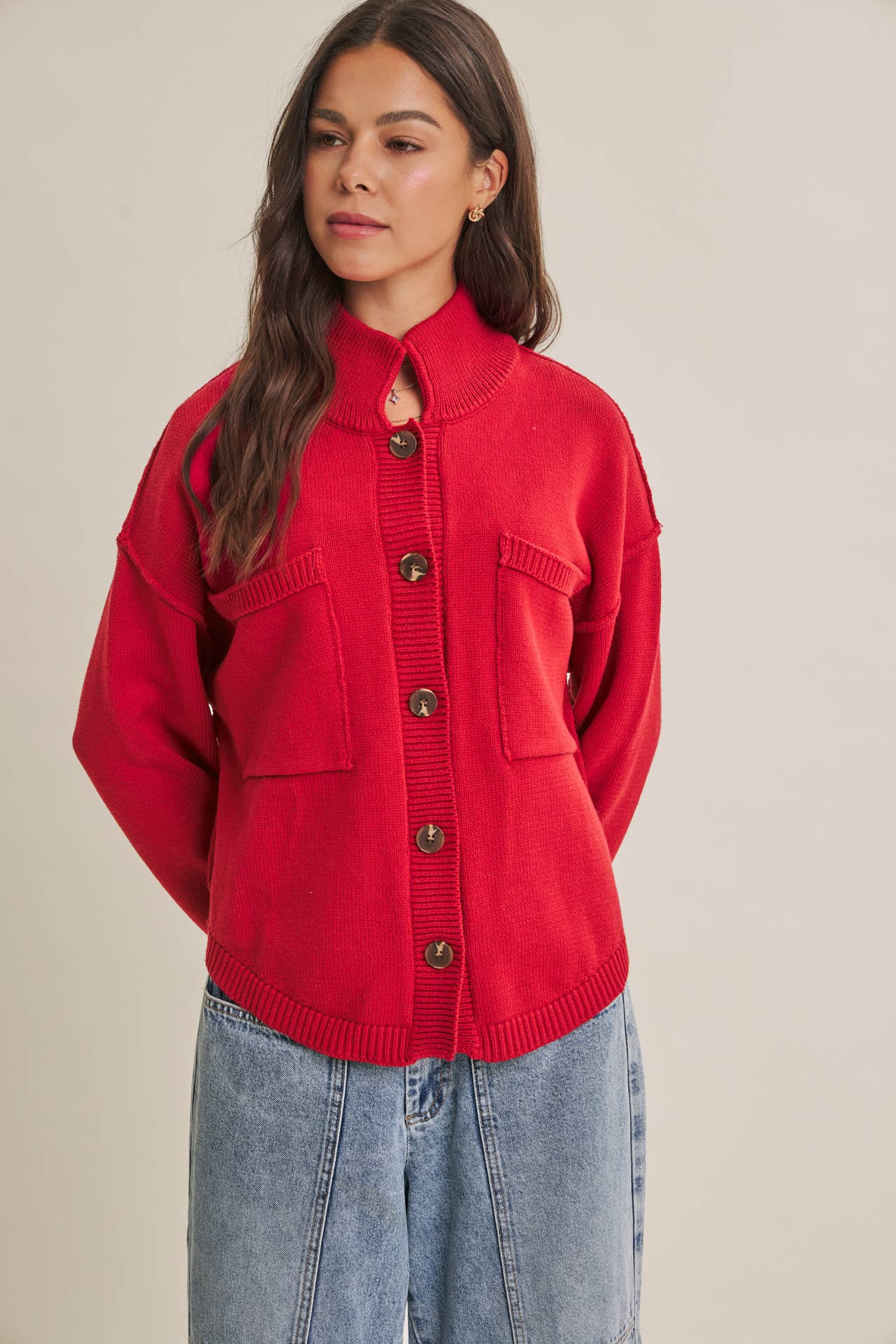 CHERRY RED SWEATER JACKET