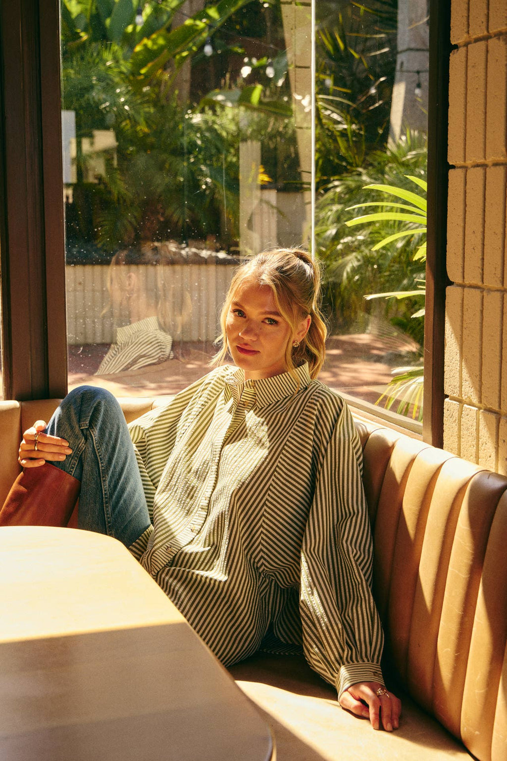 OLIVE EFFORTLESS DRAPE BUTTON-DOWN